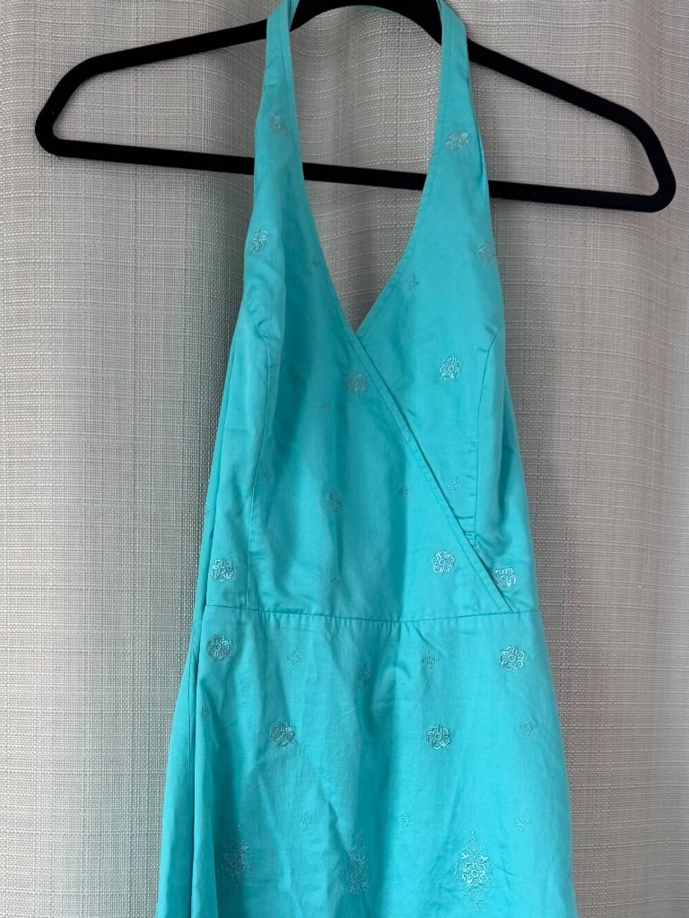 Anne Taylor Halter Back Turquoise Sundress w/Embroidered Detail & Lining